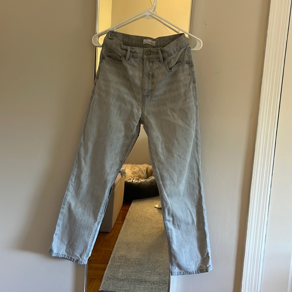 LOFT Grey High Waist Straight Crop Jean